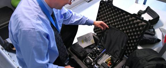 This travel case holds a toolkit containing equipment for inspecting nuclear facilities